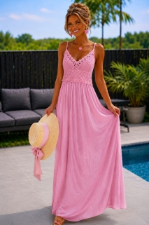 Robe pink long buste croché 