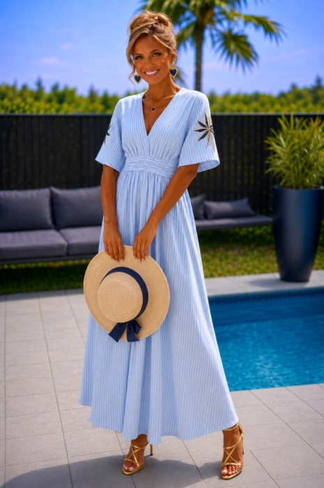 Dress long bleu palmtree 