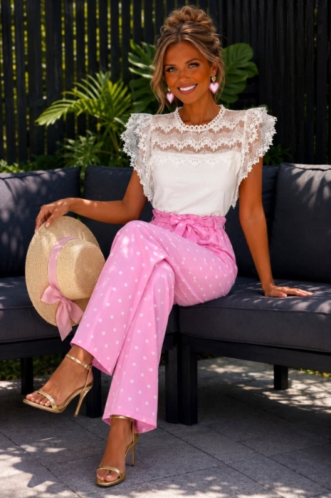 Pantalon roze blanc 
