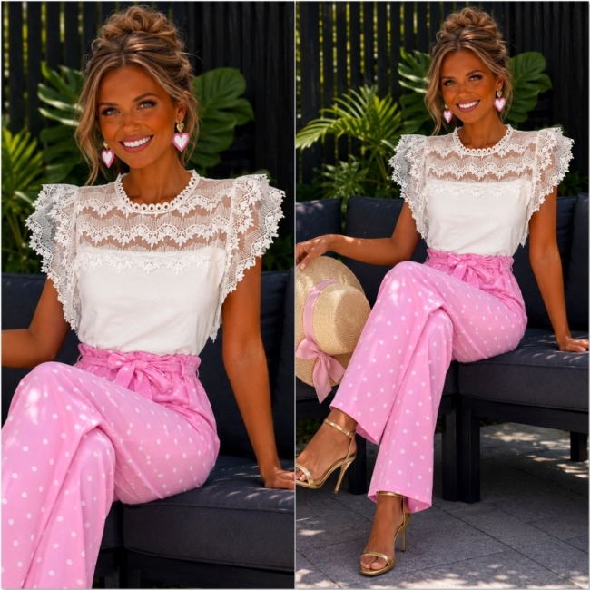 Pantalon roze blanc 