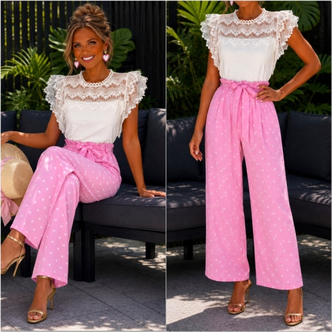Pantalon roze blanc 