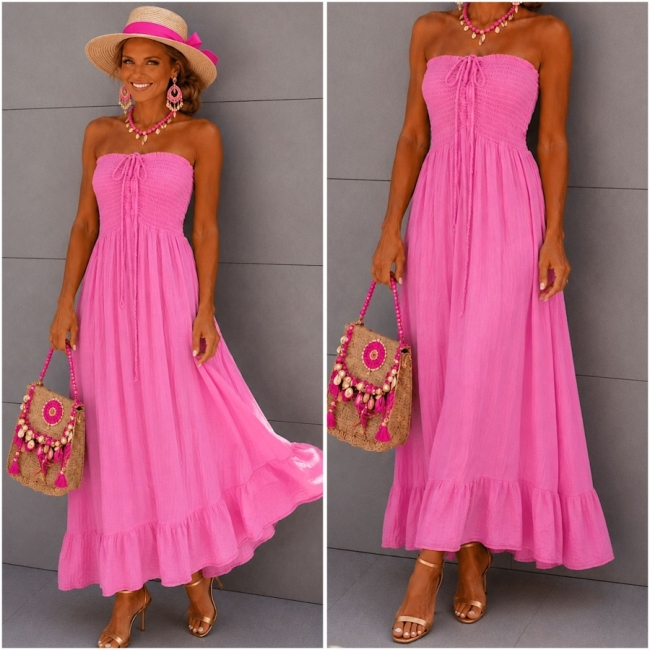 Dress long bustier pink