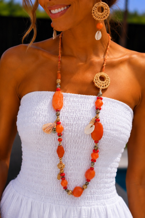 Halsketting Boho oranje schelpen