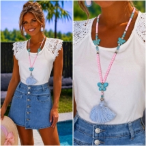 Halsketting pink turquoise 