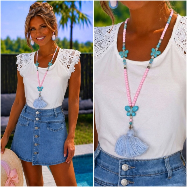 Halsketting pink turquoise 