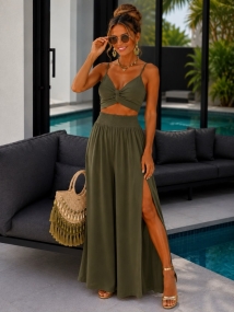 Set kaki top/broek 