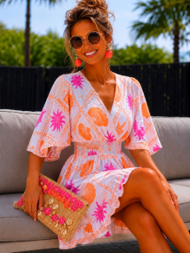Beachdress white fushia orange tetra