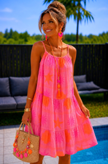 Beachdress fushia oranje tetra
