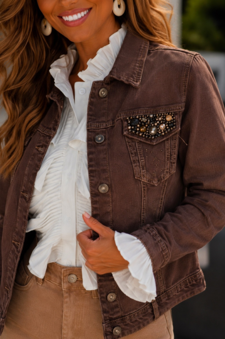Jeansjacket brown strass