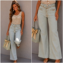 Broek Wide leg Light kaki + riem