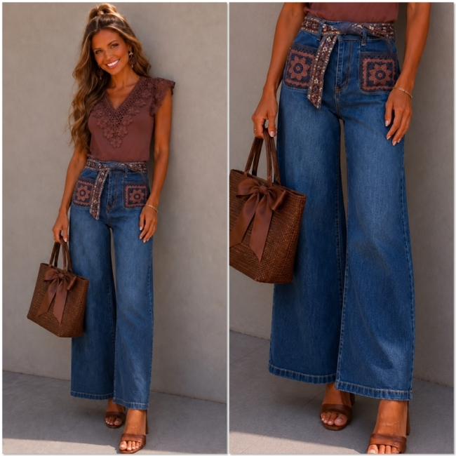 Broek Wide leg jeans Brown zakjes 