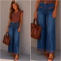 Jeans wide leg / riempje bruin