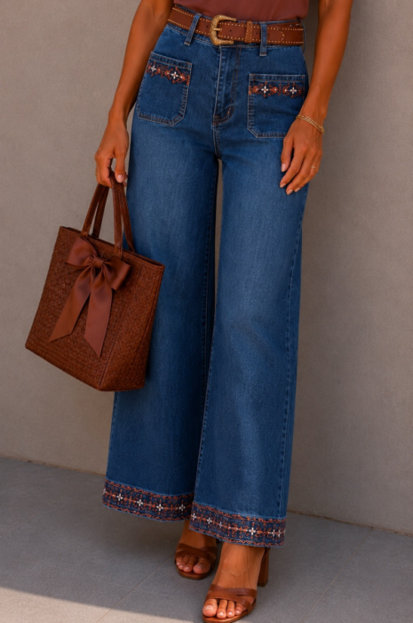 Jeans wide leg / riempje bruin