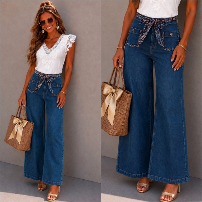 Jeans wide leg vlechtjes
