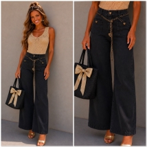Jeans wide leg Black golden hearts