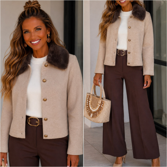 Gilet beige Teddy kraag 