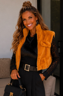 Gillet Teddy cognac kleur 