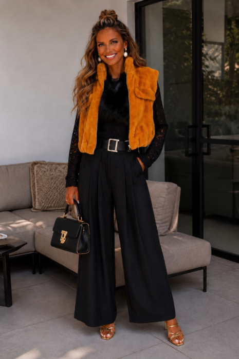 Gillet Teddy cognac kleur 