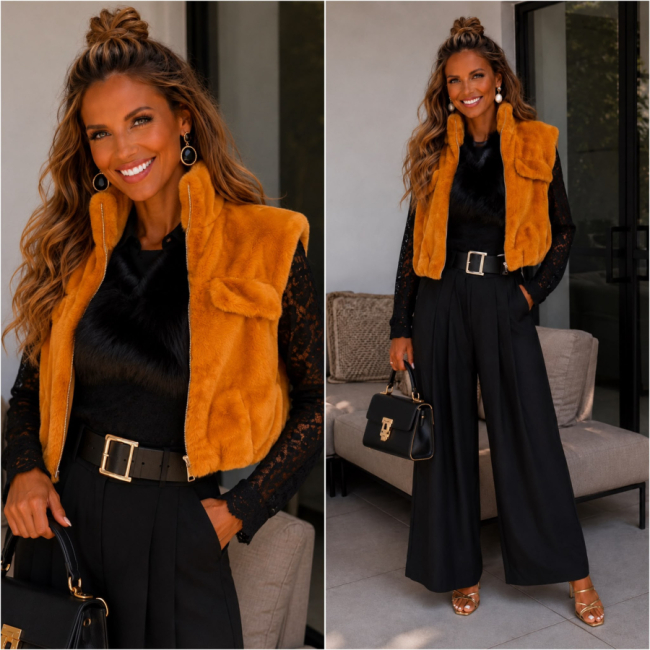 Gillet Teddy cognac kleur 