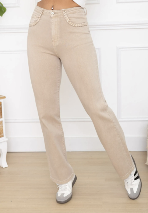 Broek Wide leg beige vlechtjes 