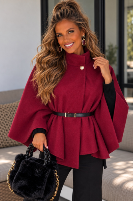 Poncho cape bordeaux