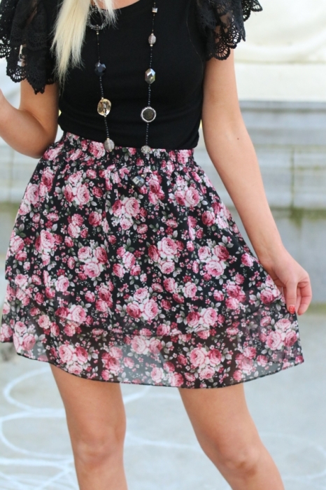 skirt black flowers