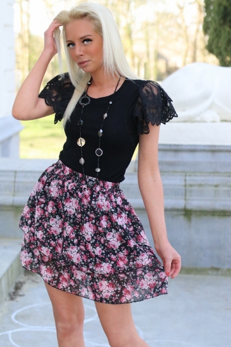 skirt black flowers