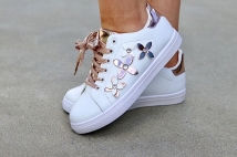 sneackers white champagne flowers strass